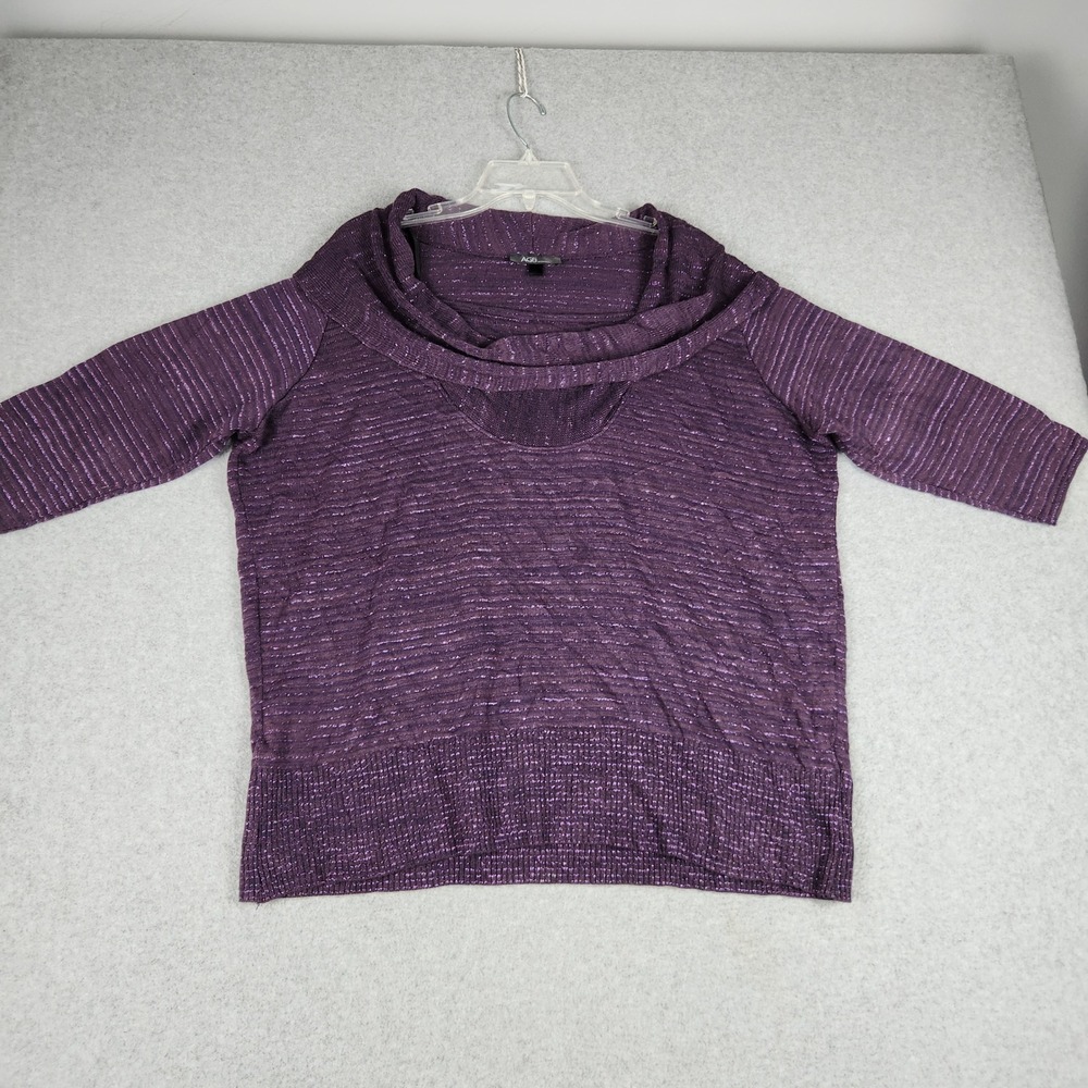 AGB Top Women 3X Purple Lurex Ribbed Knit Metallic Shimmer Long Sleeve Cowl Neck